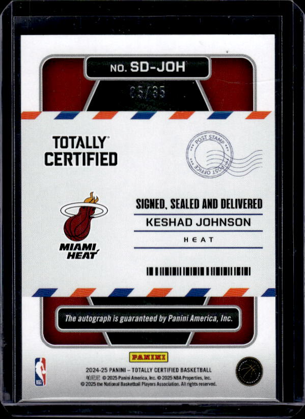 2024-25 Panini Totally Certified #SD-JOH Keshad Johnson Signed, Sealed,