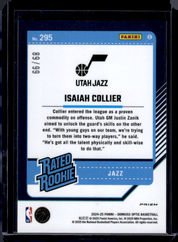 2024-25 Donruss Optic #295 Isaiah Collier Copper Glitter #/99