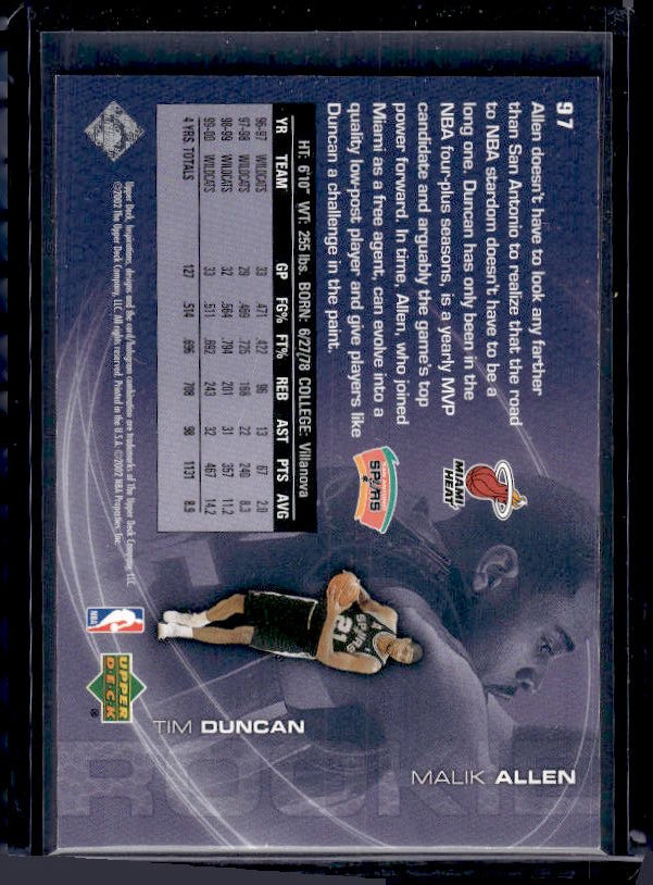 2001-02 Upper Deck Inspirations #97 Malik Allen / Tim Duncan