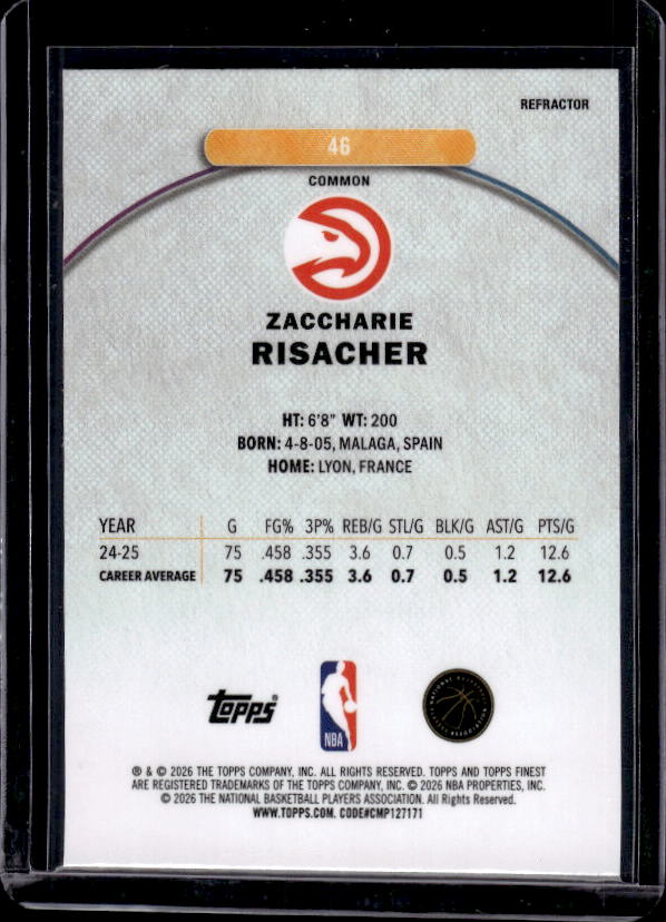 2025-26 Finest #46 Zaccharie Risacher