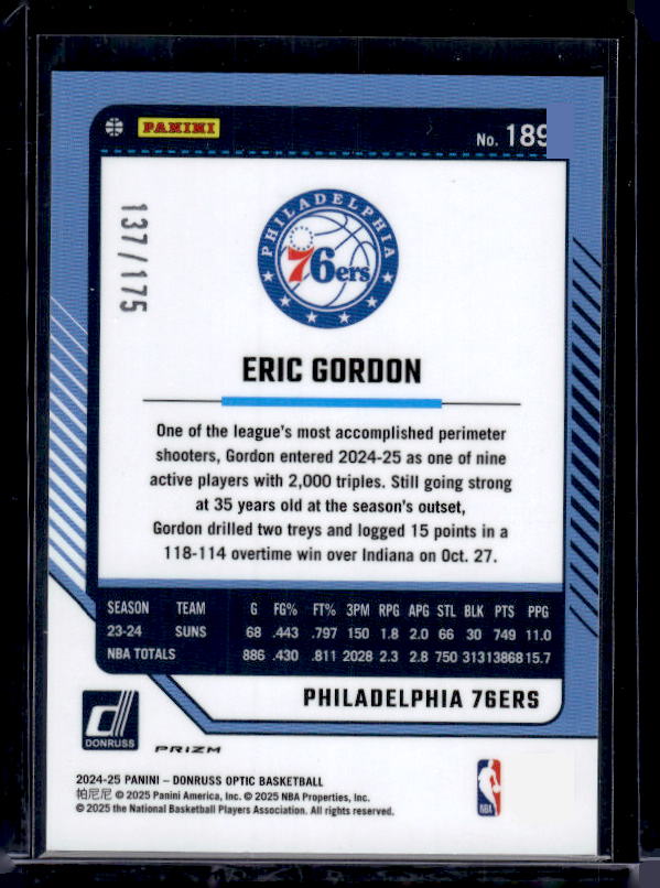2024-25 Donruss Optic #189 Eric Gordon Hyper Blue #/175