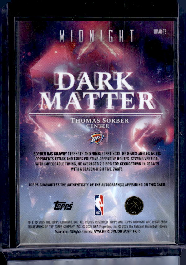 2025-26 Topps Midnight #DMAR-TS Thomas Sorber Dark Matter Autographs Rookies
