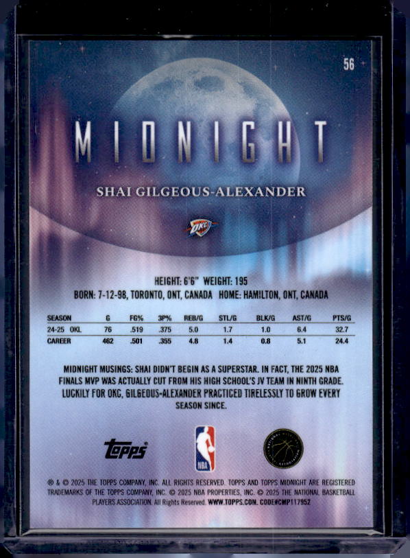 2025-26 Topps Midnight #56 Shai Gilgeous-Alexander Moon Beam