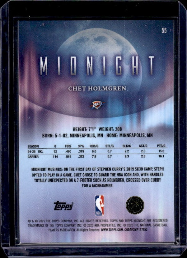 2025-26 Topps Midnight #55 Chet Holmgren Summer Solstice #/50