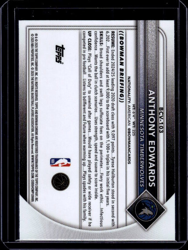2025-26 Bowman #BCV-103 Anthony Edwards Chrome