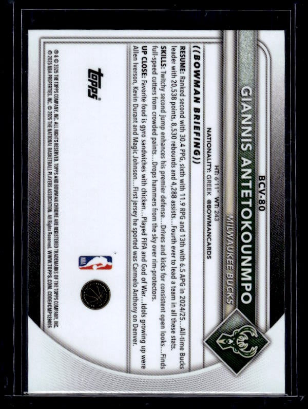 2025-26 Bowman #BCV-80 Giannis Antetokounmpo Chrome