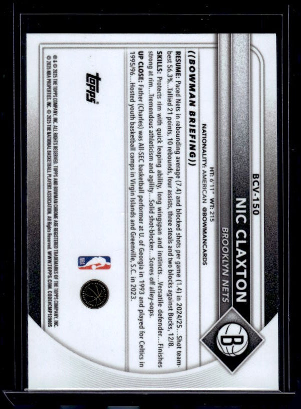 2025-26 Bowman #BCV-150 Nic Claxton Chrome