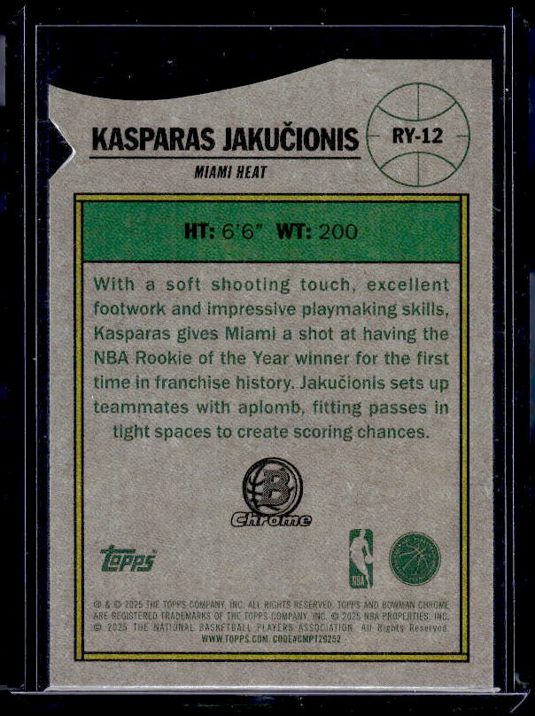 2025-26 Bowman #RY-12 Kasparas Jakucionis Rookie Of The Year Favorites