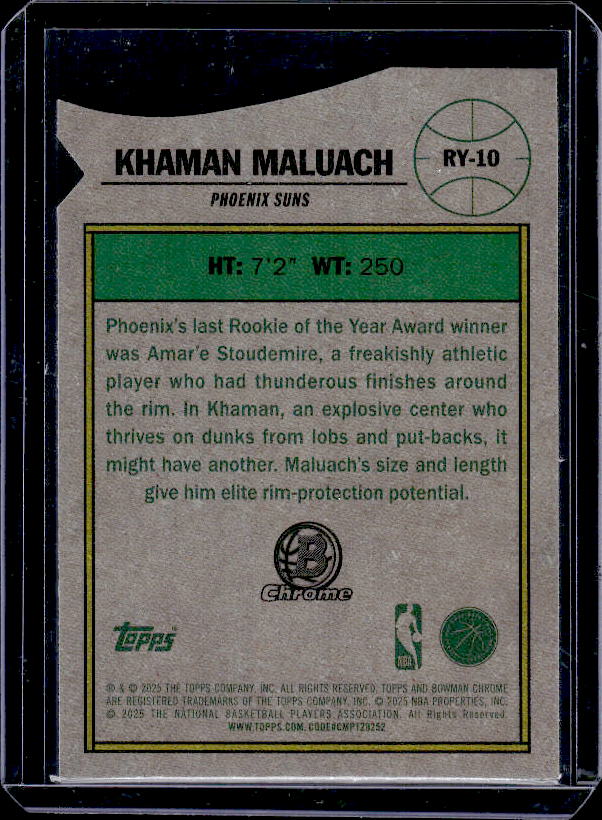 2025-26 Bowman #RY-10 Khaman Maluach Rookie Of The Year Favorites