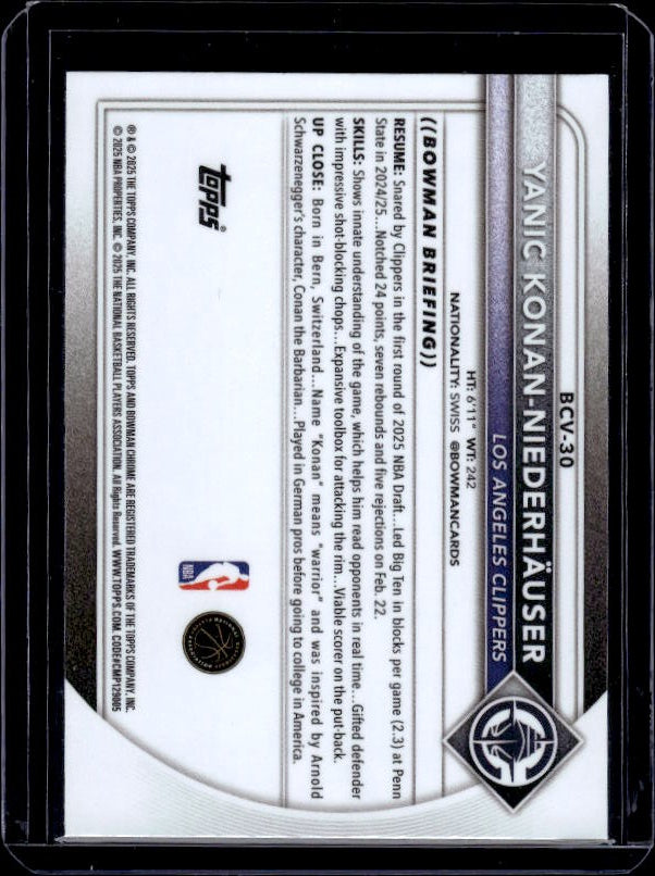 2025-26 Bowman #BCV-30 Yanic Konan Niederhäuser Chrome Reptilian Refractor