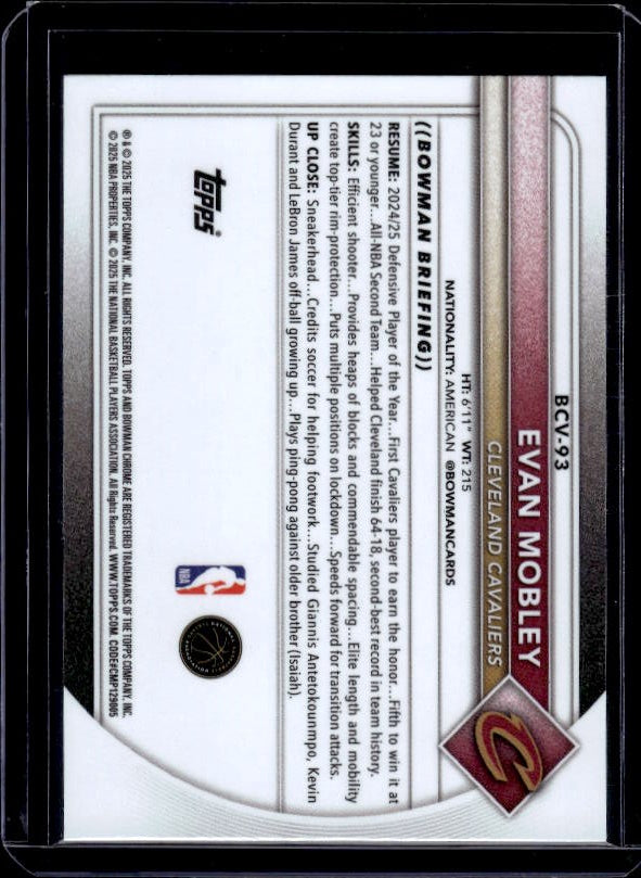 2025-26 Bowman #BCV-93 Evan Mobley Chrome Reptilian Refractor
