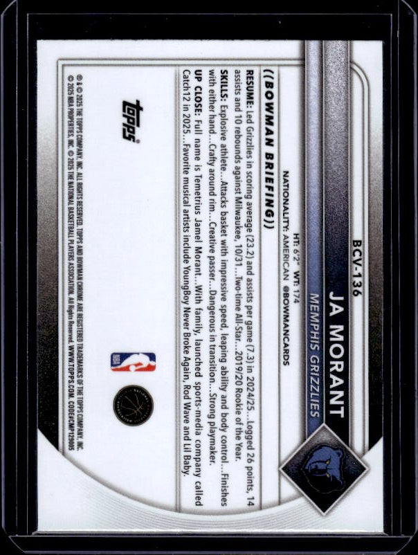 2025-26 Bowman #BCV-136 Ja Morant Chrome Reptilian Refractor