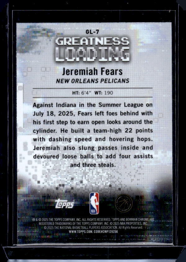 2025-26 Bowman #GL-7 Jeremiah Fears Greatness Loading