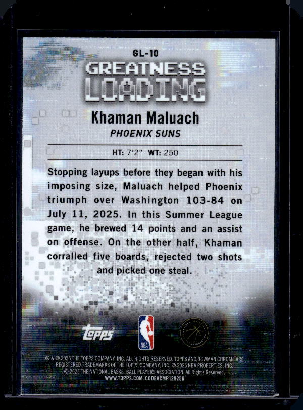 2025-26 Bowman #GL-10 Khaman Maluach Greatness Loading