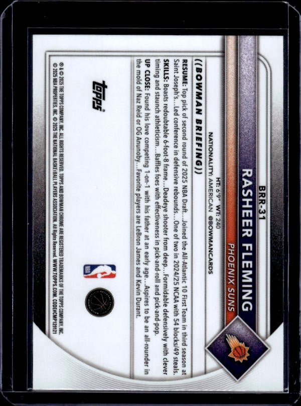 2025-26 Bowman #BRR-31 Rasheer Fleming Red Rookie Variations