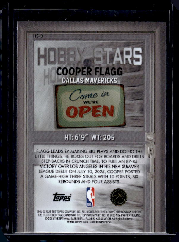 2025-26 Bowman #HS-3 Cooper Flagg Hobby Stars