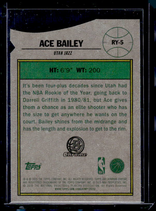 2025-26 Bowman #RY-5 Ace Bailey Rookie Of The Year Favorites