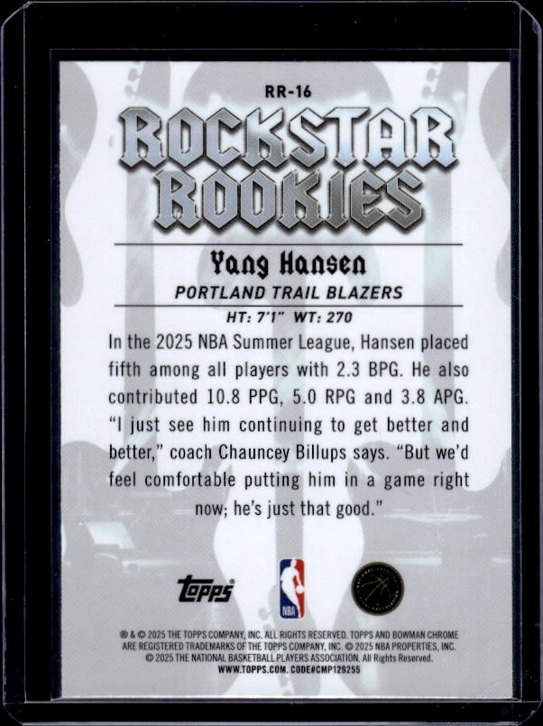 2025-26 Bowman #RR-16 Yang Hansen Rockstar Rookies