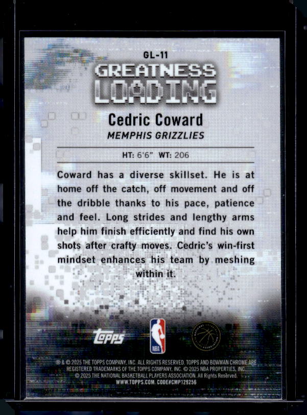 2025-26 Bowman #GL-11 Cedric Coward Greatness Loading