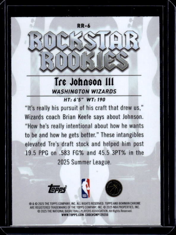 2025-26 Bowman #RR-6 Tre Johnson III Rockstar Rookies