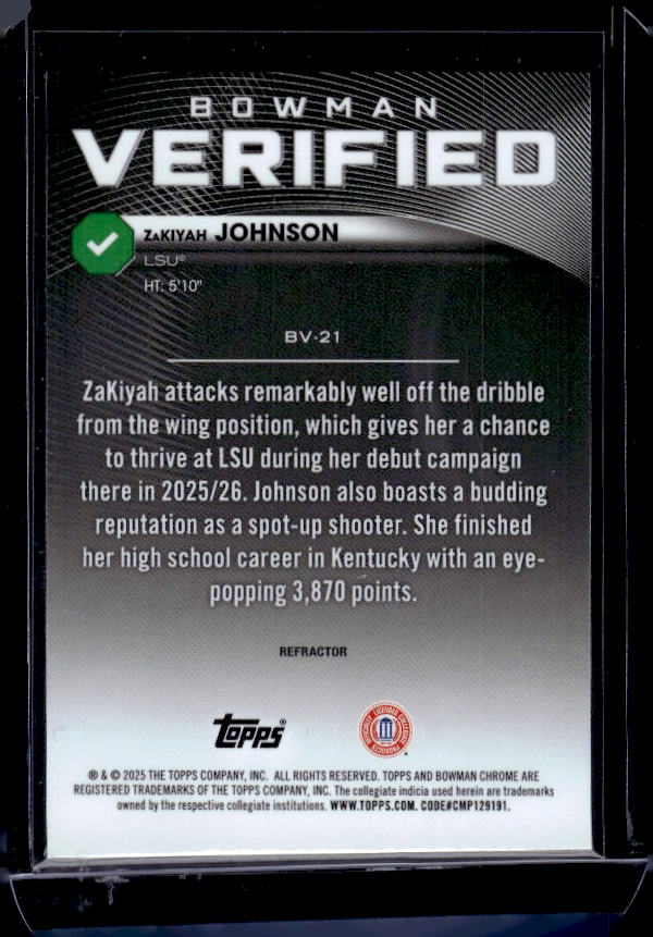 2025-26 Bowman #BV-21 ZaKiyah Johnson Bowman Verified