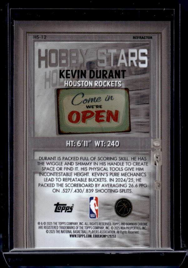 2025-26 Bowman #HS-12 Kevin Durant Hobby Stars Refractor