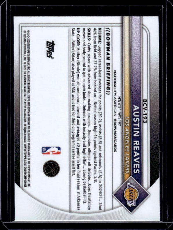2025-26 Bowman #BCV-193 Austin Reaves Chrome