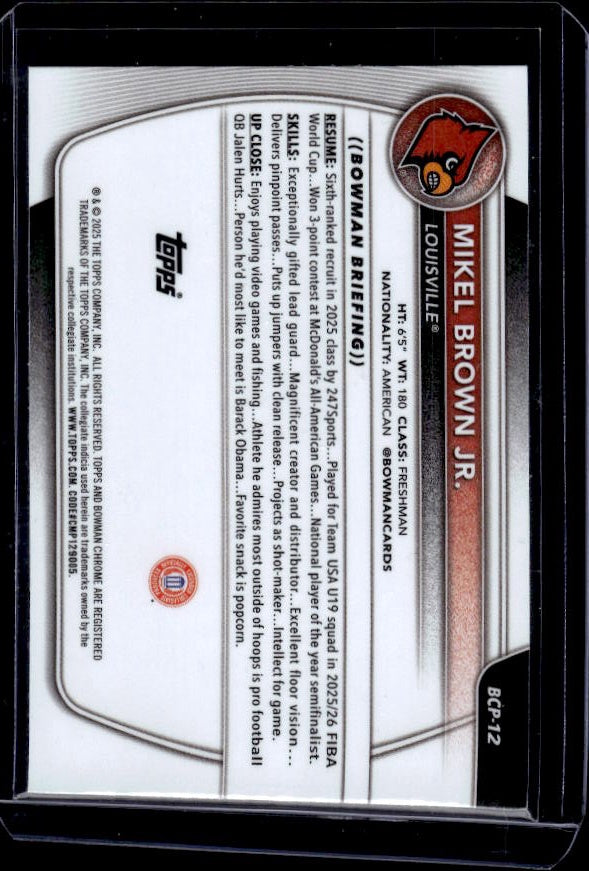 2025-26 Bowman #BCP-12 Mikel Brown Jr. Chrome Prospects Reptilian Refractor