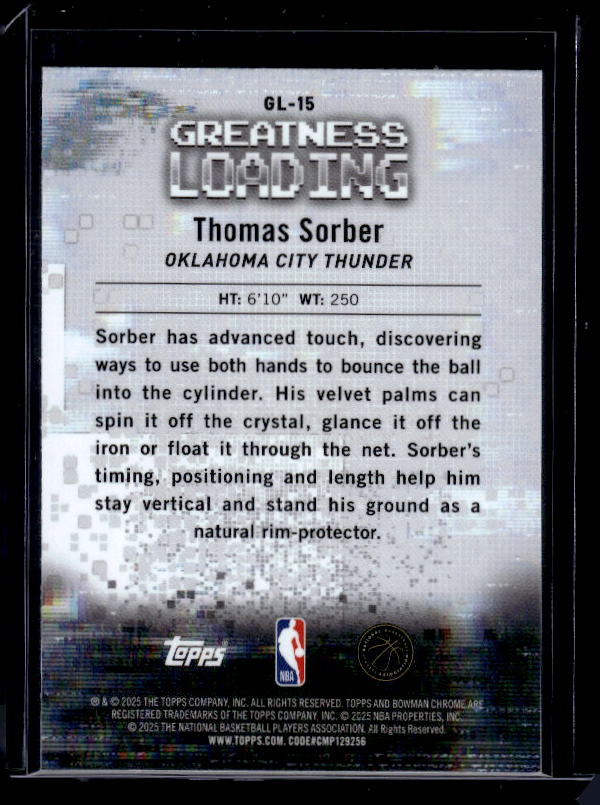 2025-26 Bowman #GL-15 Thomas Sorber Greatness Loading