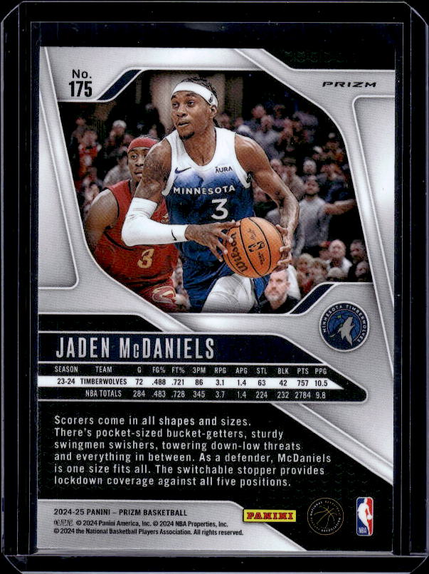 2024-25 Panini Prizm #175 Jaden McDaniels Prizms Orange Ice