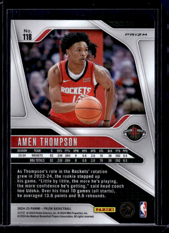 2024-25 Panini Prizm #118 Amen Thompson Prizms Orange Ice