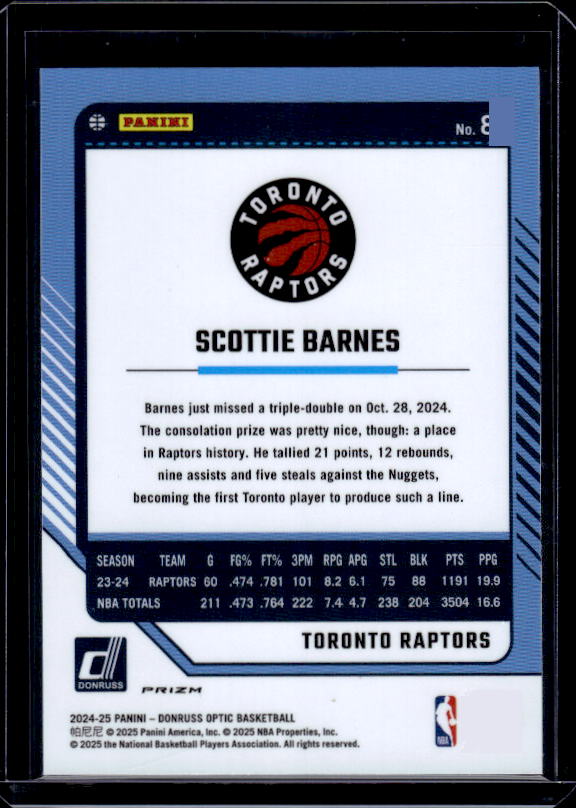 2024-25 Donruss Optic #8 Scottie Barnes Purple