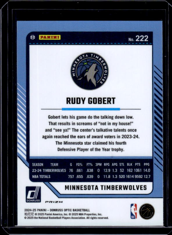 2024-25 Donruss Optic #222 Rudy Gobert Purple