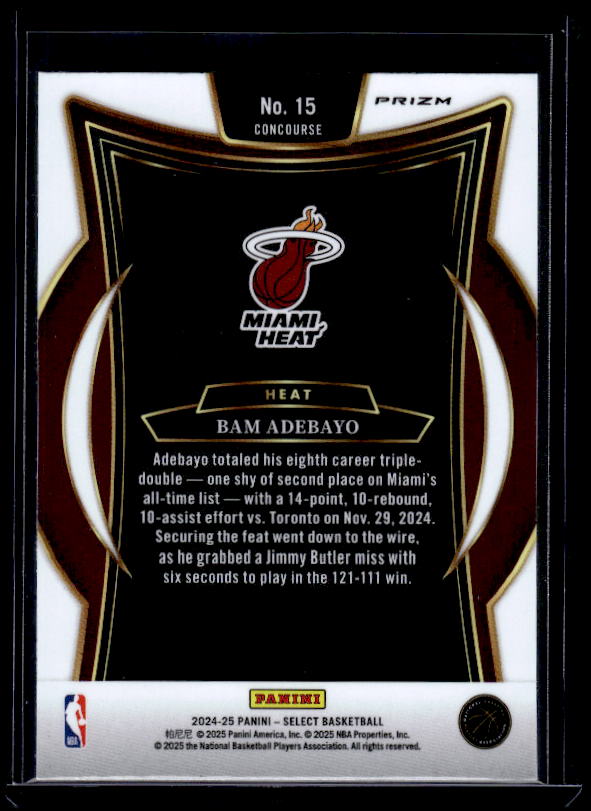 2024-25 Panini Select #15 Bam Adebayo Silver Prizm