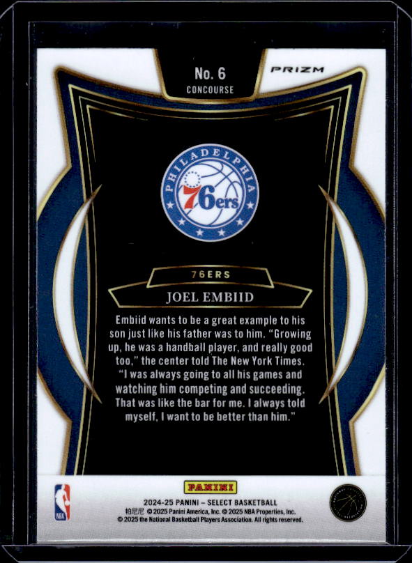 2024-25 Panini Select #6 Joel Embiid Blue Prizm