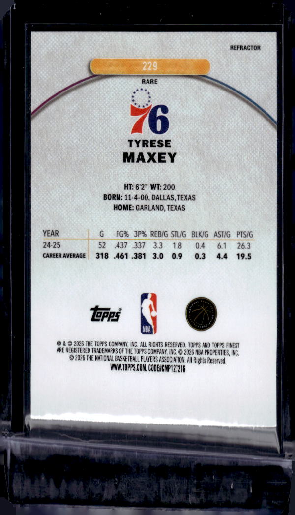 2025-26 Finest #229 Tyrese Maxey Refractor