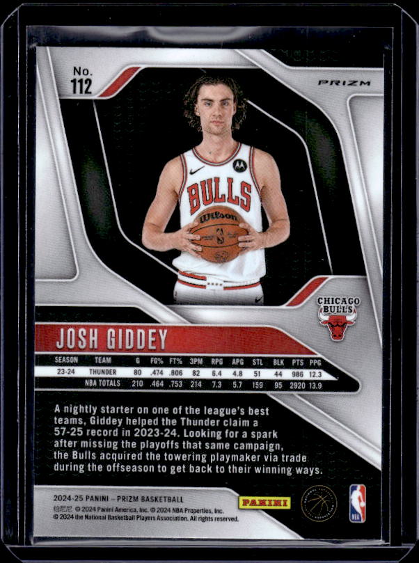2024-25 Panini Prizm #112 Josh Giddey Prizms Silver