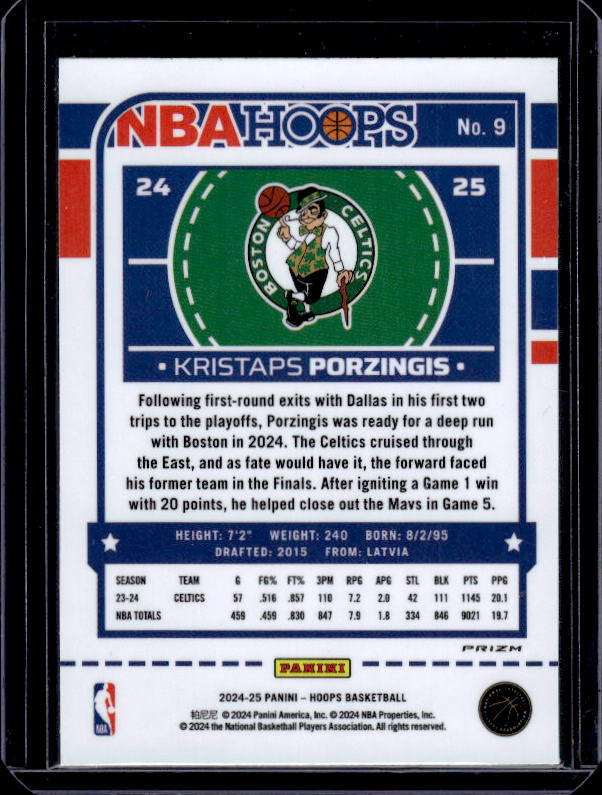 2024-25 Hoops #9 Kristaps Porzingis Premium Prizms Silver