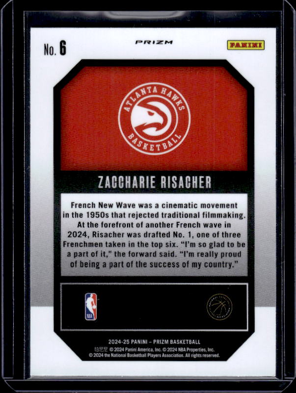 2024-25 Panini Prizm #6 Zaccharie Risacher Emergent Prizms Silver