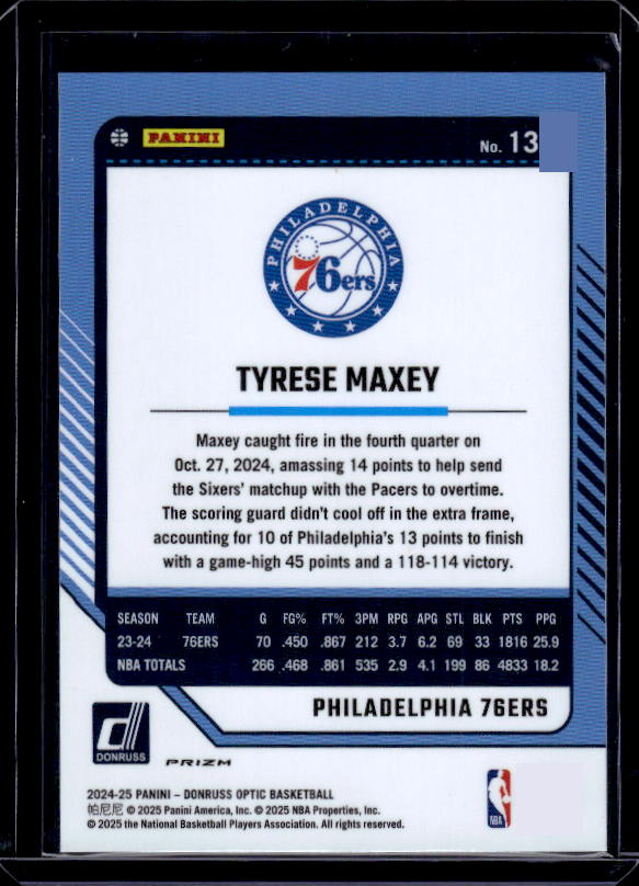 2024-25 Donruss Optic #135 Tyrese Maxey Holo