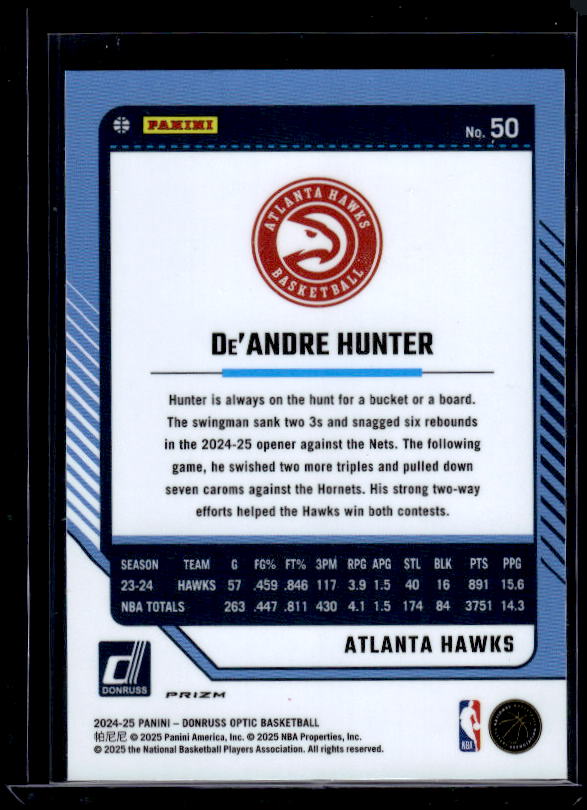 2024-25 Donruss Optic #50 De'Andre Hunter Purple