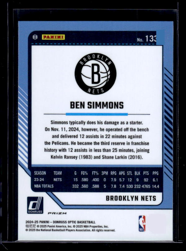 2024-25 Donruss Optic #133 Ben Simmons Purple