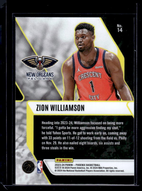 2023-24 Panini Phoenix #14 Zion Williamson Fade To Black