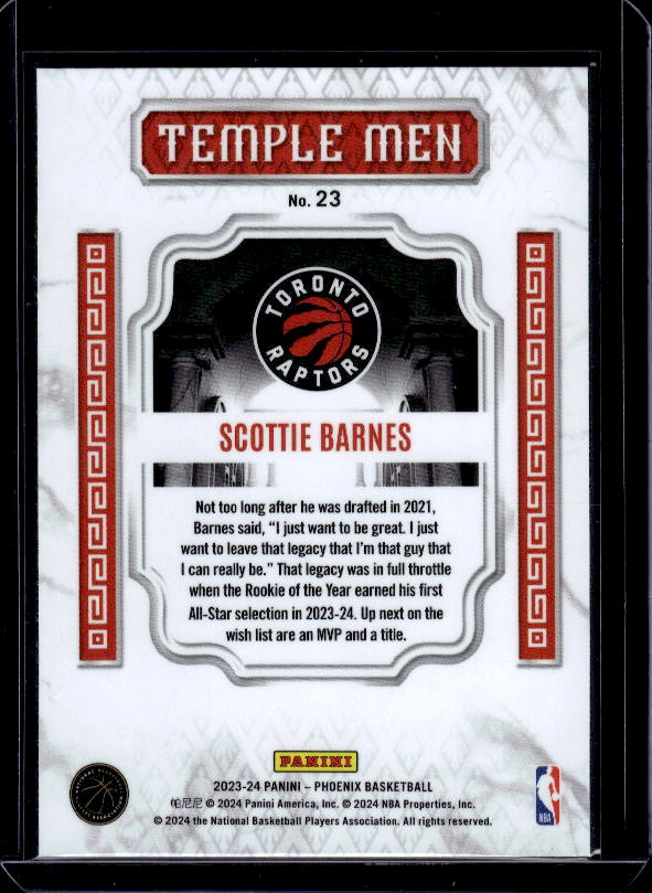 2023-24 Panini Phoenix #23 Scottie Barnes Temple Men