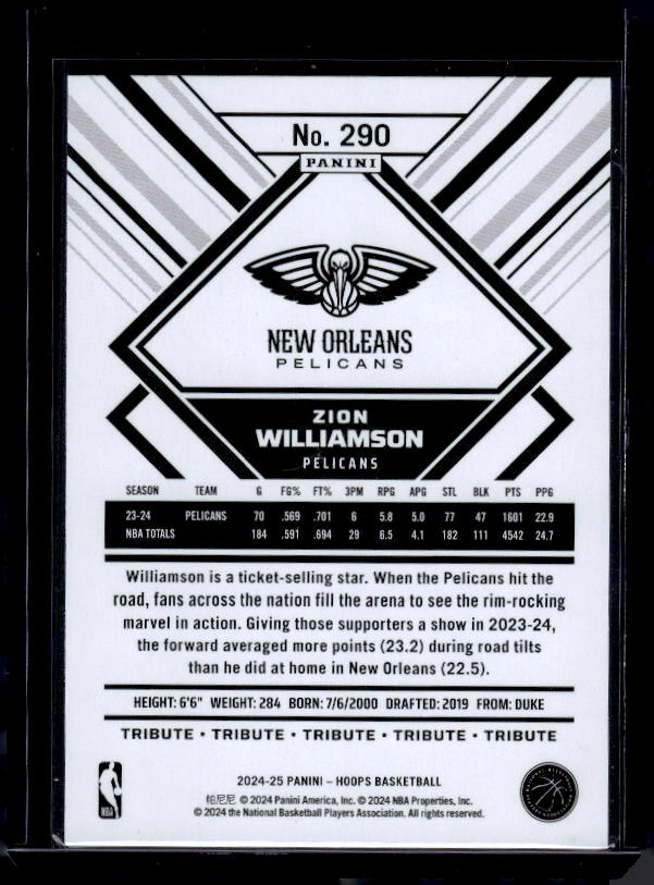 2024-25 Hoops #290 Zion Williamson