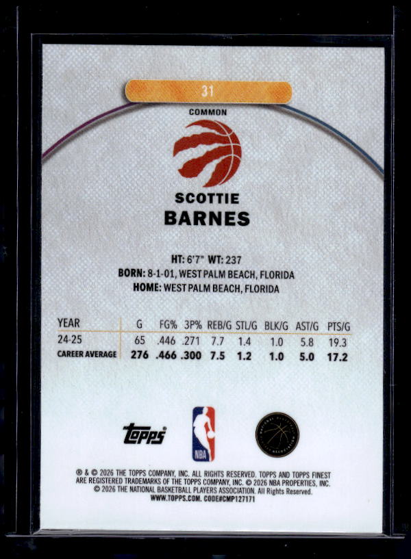 2025-26 Finest #31 Scottie Barnes