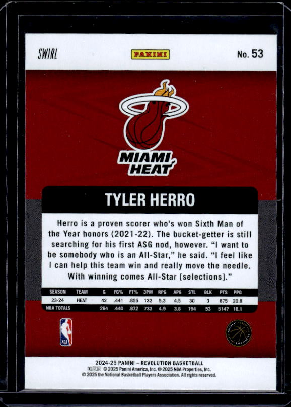 2024-25 Panini Revolution #53 Tyler Herro Red Swirl