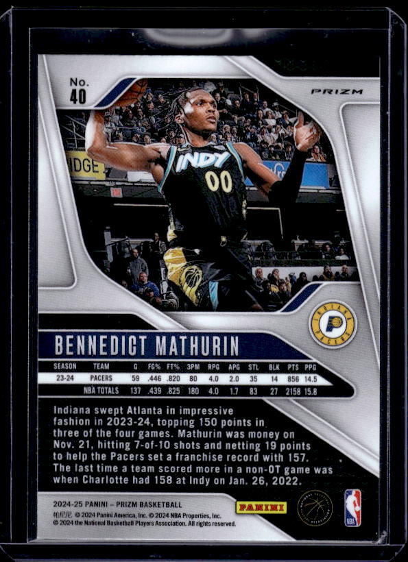 2024-25 Panini Prizm #40 Bennedict Mathurin Prizms Orange Ice