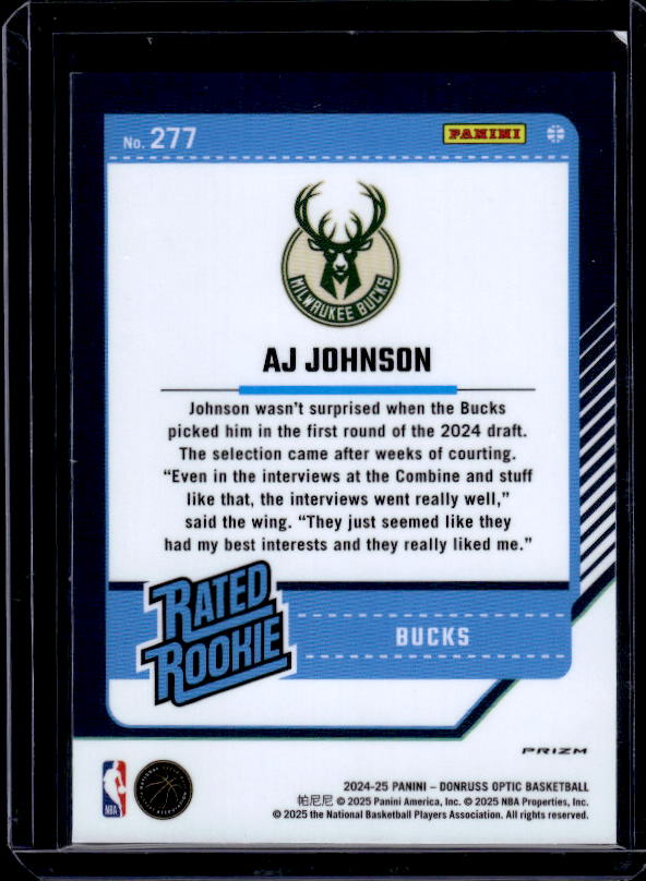 2024-25 Donruss Optic #277 AJ Johnson Purple