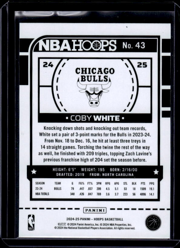 2024-25 Hoops #43 Coby White Purple